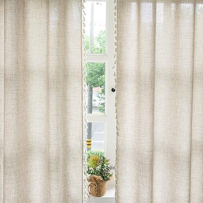 Sutuo Home Boho Curtains 63 Inches Long, Bohemian Linen Style Textured Curtains with Tassels for Living Room, Semi Blackout Farmhouse Drapes, Rod Pocket Window Treatments 2 Panels, 52" x 63", Natural - color: Natural Linen, size: 52"W x 63"L (Pack of 2)