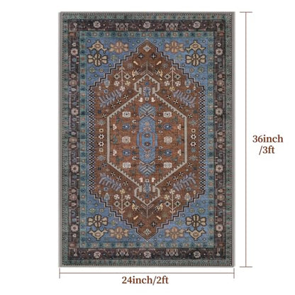 Ciicool 2x3ft Small Area Rug,Washable Boho Thin Mat for Entryway Kitchen - color: Brown/Blue, size: 2' X 3' (Rectangular)
