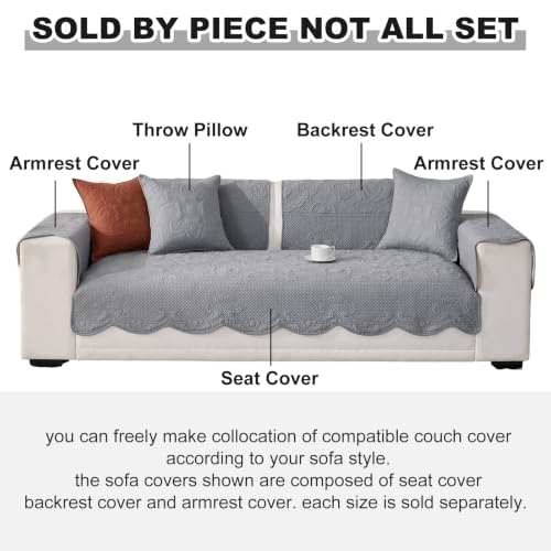 vctops Boho Cotton Quilted Couch Cover Soft Embroidered Sofa Cover Non-Slip Dog Bed Cover Scalloped Sofa Slipcover Washable Furniture Protector Cover (Light Grey,28"x70") - color: Light Grey, size: 1pc/28"x70"/Rectangular