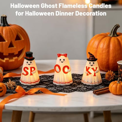 Wondise Spooky Ghost Halloween Flameless Candles with 6hrs Timer - color: 2-Ghost