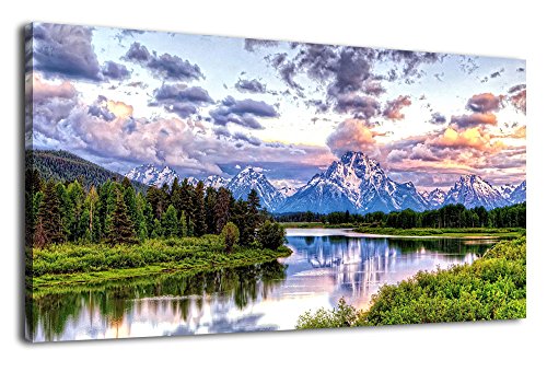 Oxbow Bend Canvas Wall Art Grand Teton National Park Prints, 24"x48" - color: National Park, size: 48"L x 24"W