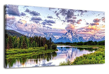 Oxbow Bend Canvas Wall Art Grand Teton National Park Prints, 24"x48" - color: National Park, size: 48"L x 24"W