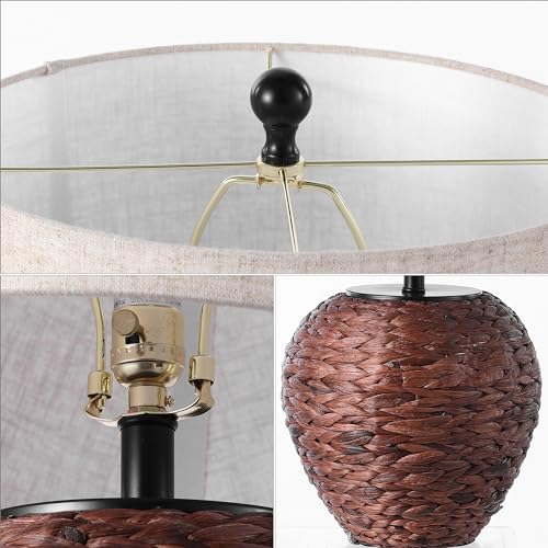 JONATHAN Y Alaro Table Lamp Woven Water Hyacinth Basket 24.5", Dark Brown - color: Dark Brown