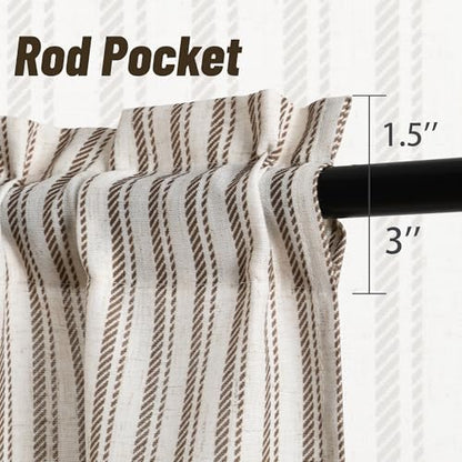 JIUZHEN 42x18 Inch Kitchen Valance - Thick Textured Linen Striped Window Valance Curtain with 3" Rod Pocket, Vertical Striped Brown (1 Panel) - color: Vertical Striped Brown, size: 42"W x 18"L (Pack of 1)