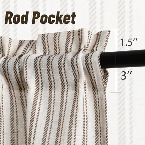 JIUZHEN 52x18 Inch Kitchen Valance - Thick Textured Linen Striped Window Valance Curtain with 3" Rod Pocket, Vertical Striped Brown (1 Panel) - color: Vertical Striped Brown, size: 52"W x 18"L (Pack of 1)