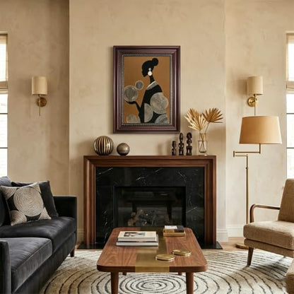 Dark Brown Framed African American Women Canvas Wall Art 9x11 in - color: Geometric Girl 1, size: 11"L x 9"W