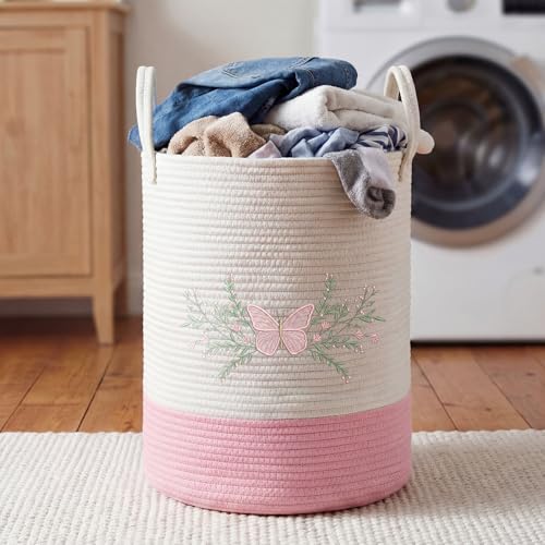 Honeydak Pink Butterfly Laundry Basket Hamper Coquette Laundry Basket - style: Butterfly