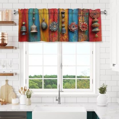 Bohemian Curtain Valance 54x18 Inches Window Treatment Rod Pocket Valance for Kitchen Bathroom Bedroom - color: Bohemian