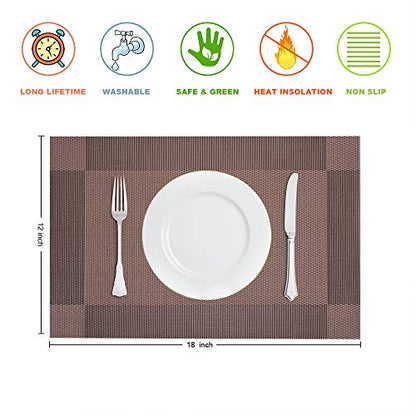 GIVERARE Placemats Set of 4, Heat-Resistant Woven Vinyl Placemat, Non-Slip Washable PVC Table Mat, Easy to Clean Premium Plastic Mats for Dining, Kitchen Table (Brown) - color: Brown