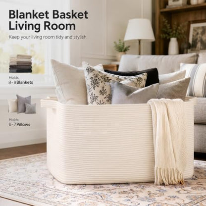 OIASKET 108L Extra Large Blanket Basket Living Room, 24.8" x 16.2" x 16.2" - color: White, size: 24.8" x 16.2" x 16.2"