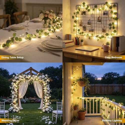 Vine Fairy Lights, 6.5FT 40 LEDs Eucalyptus String Lights, 2 Pack - color: Eucalyptus, size: 6.5 ft-20 LED-2 pack