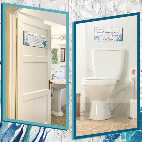 Jetec 2 Pcs Turtle Bathroom Wall Decor Wooden Sign 12 x 6 Inch Sea Turtle - style: Sea Turtles Style