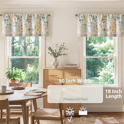 jinchan Floral Linen Window Valance Curtain, 50x18, 1 Panel, Blue - color: Averie | Dusty Blue, size: 50"W x 18"L (Pack of 1)