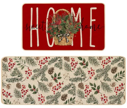 Baccessor Red Christmas Kitchen Rugs Winter Set of 2 17x29 and 17x47 Inch - color: Red Home Sweet Home