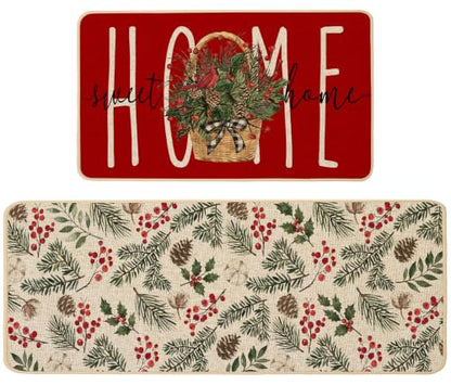 Baccessor Red Christmas Kitchen Rugs Winter Set of 2 17x29 and 17x47 Inch - color: Red Home Sweet Home