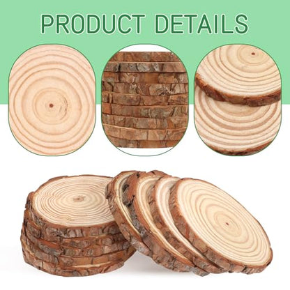 FSWCCK 10 PCS Unfinished Wood Slices for Centerpieces，4.7-5.1 Inch,Round Natural Discs with Tree Bark,Wooden Cookies Circles for Crafts Christmas Ornaments, Rustic Wedding Table Decoration (4.7"-5.1") - size: 10 Pcs 4.7"-5.1"
