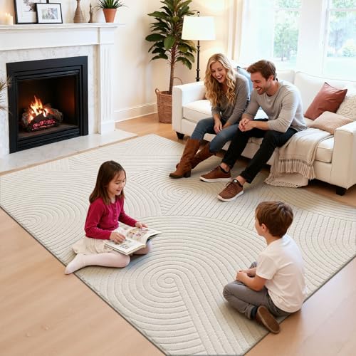 U'Artlines 6x9ft Washable Area Rug for Living Room, Beige - size: 6 x 9ft