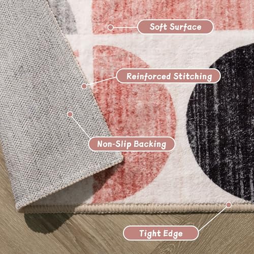 MUJOO Pink Runner Rug Washable,Boho 2x6 Area Rugs Non Slip Modern Abstract - color: Pink and Grey, size: 2' x 6' (Rectangular)