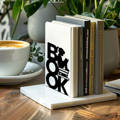 Peacoblue 5.3"x4.3"x7.9" Metal Bookends, Heavy Duty Book Ends for Shelves - color: Book and Reading Girl
