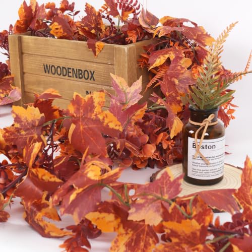 RECUTMS 2Pc Fall Maple Leaves Vines with Boston Fern Eucalyptus Leaf 5.74FT - color: 2pcs Fall Maple Boston Garlands
