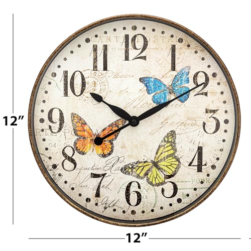 Westclox 32897BF Wall Clock, 12-Inch Round Analog Clock with Bold, Easy-to-Read Numbers, Battery Powered, Precise Quartz Movement, Perfect for Living Room, Kitchen, Office (Butterfly, 12-Inch) - style: Vintage