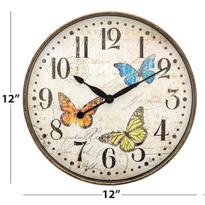 Westclox 32897BF Wall Clock, 12-Inch Round Analog Clock with Bold, Easy-to-Read Numbers, Battery Powered, Precise Quartz Movement, Perfect for Living Room, Kitchen, Office (Butterfly, 12-Inch) - style: Vintage