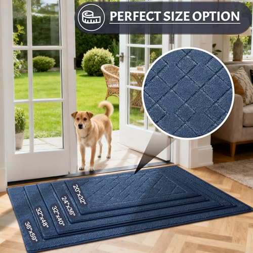 REFETONE Front Door Mat, Low-Profile Indoor Doormat 32" x 40", Blue - color: Blue, size: 2'8" x 3'4" (Rectangular)