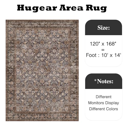 HUGEAR 10x14 Brown Blue Vintage Floral Washable Area Rug for Living Room - color: Floral | Brown/Blue, size: 10' x 14' (Rectangular)