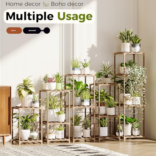 Bamworld Plant Stands Indoor 5 Sets Plant Shelves Outdoor - color: Brown, size: 5 Sets