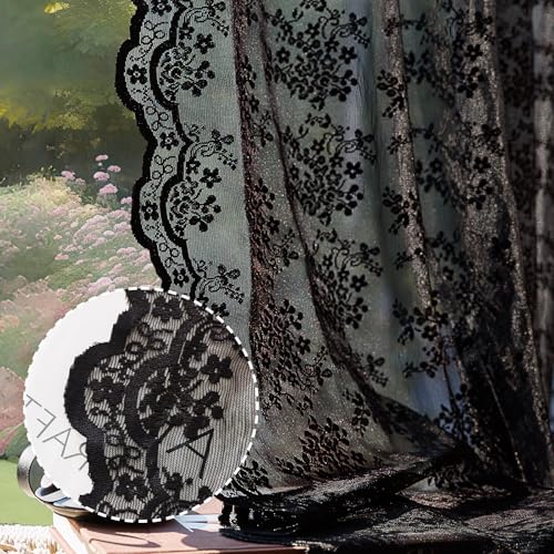 Anmao Vintage Lace Curtains 80 Inches Long 2 Panels Set, Romantic Elegant Light Filtering Semi Sheer Floral Thick Lacy Curtain Drapes for Living Room and Bedroom, Each Panel 55W x 80L, Black - color: Black Plum, size: 55"W x 80"L (Pack of 2)
