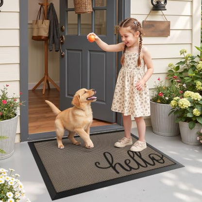 LUMI Outside Welcome Door Mat 24x36, Non-Slip Durable Rubber Easy Clean - color: Hello, size: 24"x36"