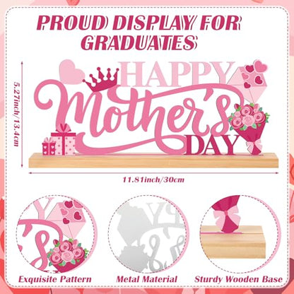 Roowest Metal Happy Mother's Day Table Sign Decor with Wooden Base - style: Mother's Day