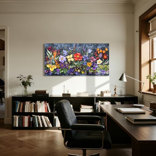 crmotu Flower Large Wall Art, Botanical Watercolor Canvas Prints 20"x40" - color: Purple and Gold, size: 40"L x 20"W