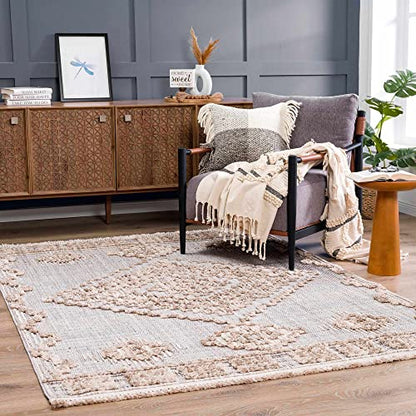 Hauteloom Aria Modern Moroccan Medallion Farmhouse Hallway, Entryway Runner Rug - High Low - High Pile Long Carpet - Cream, Beige, Brown, Beige - 2'7" x 7'3" - color: Charcoal, Cream, Beige / Ampusungan, size: 2'8" x 7'3" (Runner)