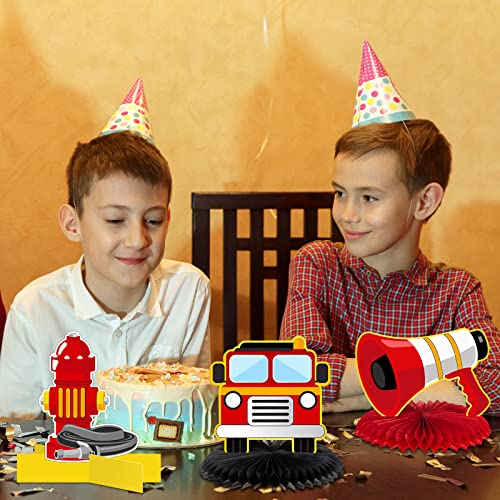 Epakh 10 Pcs Firetruck Birthday Party Decor Firetruck Honeycomb Centerpiece - style: Firetruck