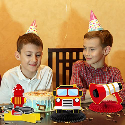 Epakh 10 Pcs Firetruck Birthday Party Decor Firetruck Honeycomb Centerpiece - style: Firetruck