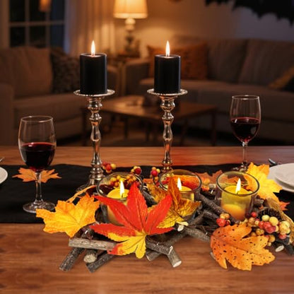 Candle Holder Autumn Decoration, Handmade Candle Holder, Wooden Tea Light Holder, Autumn Decoration with 3 Glass Cups, Lantern, Autumn Decorative Candle Holder, Fall Decor Aesthetic Indoor