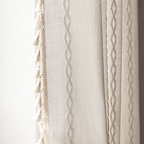 Deeprove White Boho Curtains 84 Inches Long for Bedroom Living Room, Cream Chic Linen Cotton Embroidered Semi Blackout Bohemian Farmhouse Window Treatment Drape Vintage Tassels, 1 Panel W52 x L84 - color: White, size: 52"W x 84"L (Pack of 1)