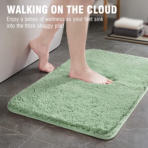 TECHMILLY Super Soft Shaggy Bathroom Rugs Sets 2 Piece, Absorbent Thick Non Slip Microfiber Bath Rugs, Quick Dry Machine Washable Bath Mat for Bathroom Floor, Bathtub and Shower - color: Sage, size: 17" x 24" & 17" x 47"