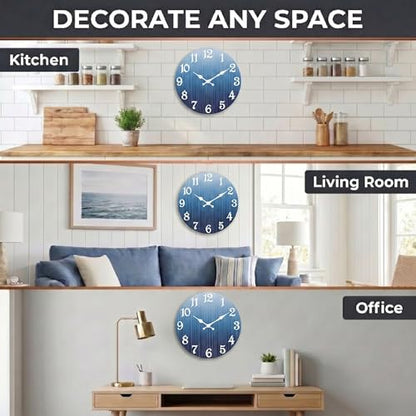 ArtSocket Round Wall Clock Silent Non-Ticking 8", Striped Blue - color: Cloud Rainbow Whimsical, size: 8in