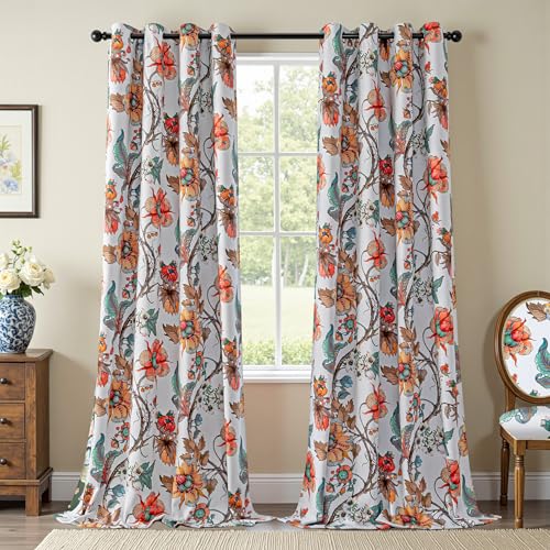 MYSKY HOME 95% Blackout Floral Curtains & Drapes 84 inches Long for Living Room Bedroom Botanical Thermal Insulated Light Blocking Grommet Country Window Panels, 2 Pcs, Greyish White, 52" Wide - color: Greyish White, size: 52"W x 84"L (Pack of 2)