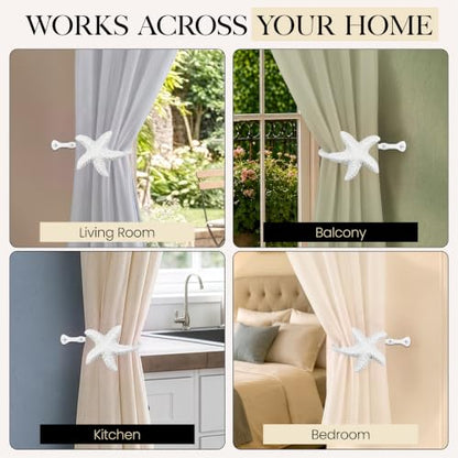 RTZEN Metal Curtain Tiebacks, Drapery Holders for Wall, 2 Pcs - size: Medium, style: Starfish - W