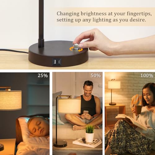 Tall Table Lamps Set of 2, Fully Dimmable Bedside Lamp with USB C+A Ports - color: Brown 2 Pack