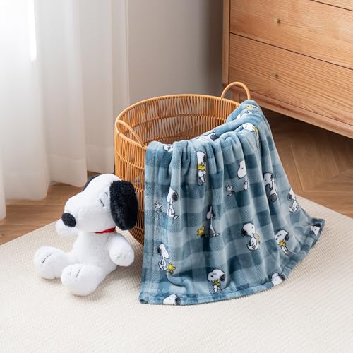 Berkshire Blanket Peanuts® VelvetLoft® Cute Character Snoopy Plush Throw Blanket,Peanuts Snoopy Everyday Buffalo Plaid Navy Tonal,Throw 55 in x 70 in (Official Peanuts® Product) - color: Navy Tonal, size: Throw (55 in x 70 in)