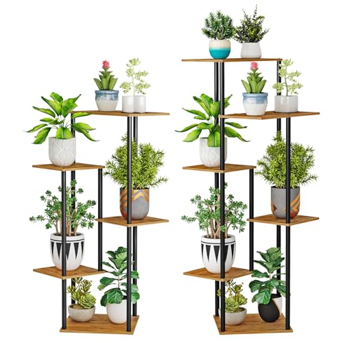 HAYOFAMY 5 Tier Rustic Brown Plant Stand Indoor 35” Tall