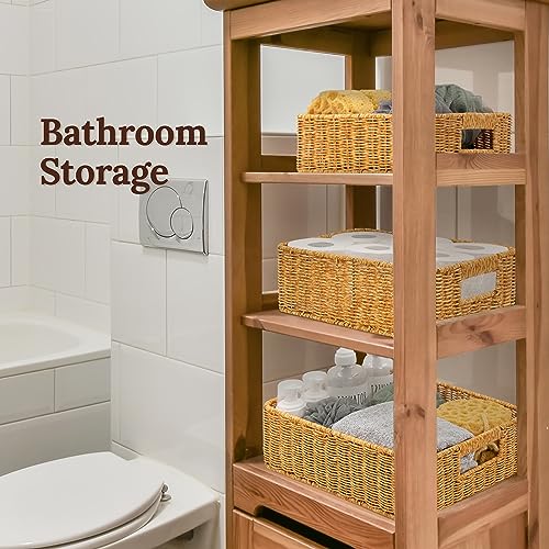 WeeNest Baskets for Storage, Wicker Basket, Rectangular, Set of 3, Amber - color: Amber