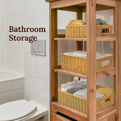 WeeNest Baskets for Storage, Wicker Basket, Rectangular, Set of 3, Amber - color: Amber