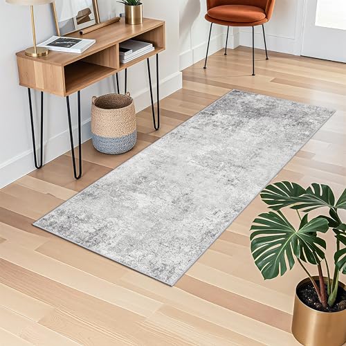 Abstract Washable 2x5 Runner Rug: Soft Low-Pile Rugs Kitchen Bedroom Grey - color: Grey, size: 2' x 5' (Runner)