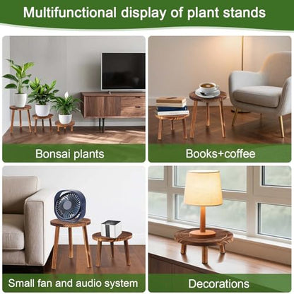 3 Pack Wooden Plant Stand Indoor, Mid-Century Modern Stool