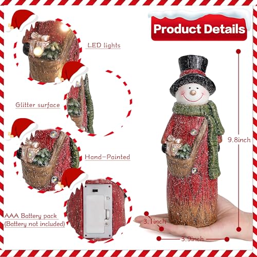 Smadeer Christmas Snowman with LED Light Decorations, Christmas Snowman Light Up for Home Indoor Party, Holiday Resin Snowmen Statue Art Decor, 9.8 inch Winter Figurine for Table Shelf, Xmas Gift - color: Snowman